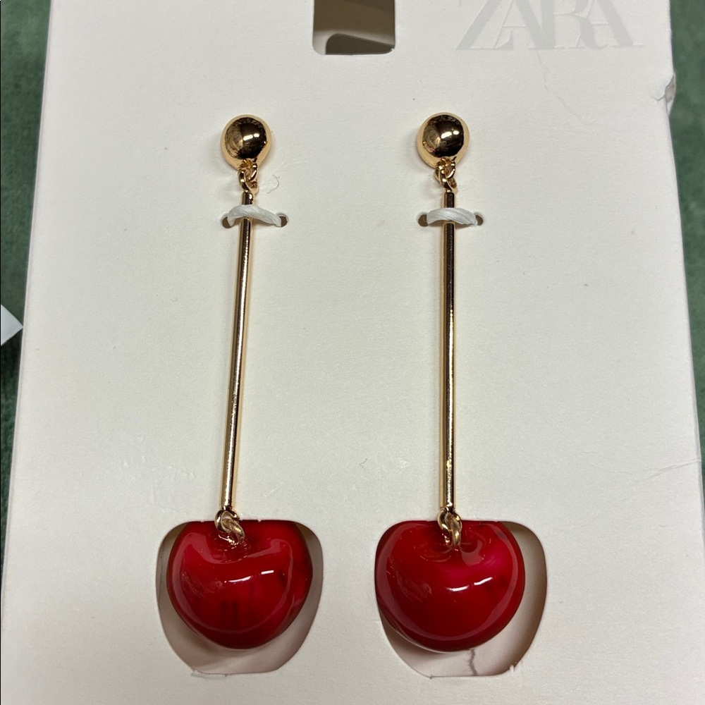 NWT. Zara Red Metal Cherry Earrings. - Picture 5 of 7